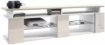 Vladon Movie V2 Lowboard mit TV-Aufsatz, wei&szlig; matt/sandgrau hochglanz, 138,5x39x39cm (50026102)