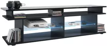 Vladon Movie V3 Lowboard mit TV-Aufsatz, 8 F&auml;cher, LED-Beleuchtung, schwarz matt/Hochglanz (138,5x39x37,5cm)