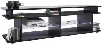 Vladon Movie V3 Lowboard mit TV-Aufsatz, 8 F&auml;cher, LED-Beleuchtung, schwarz matt/schwarz hochglanz (138,5x39x37,5cm)