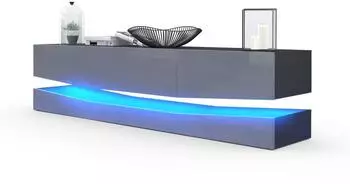 Vladon City Lowboard mit LED-Beleuchtung, 3 Schubk&auml;sten, schwarz matt/grau hochglanz (50002930)