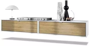 Vladon Lana 100 Lowboard 2er-Set, wei&szlig; matt/Eiche Natur, 100x29x37cm (50025557)