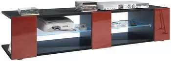 Vladon Movie V2 Lowboard 6 offene Fächer, schwarz matt/bordeaux hochglanz, LED blau (50004064)