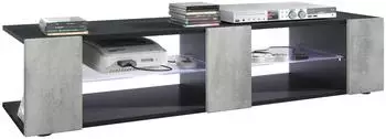 Vladon Movie V2 Lowboard 6 offene Fächer, schwarz matt/Beton Oxid-Optik, LED-Beleuchtung (50004810)
