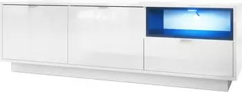 Vladon TV Lowboard Metro weiß/schwarz Hochglanz mit LED-Beleuchtung, 153x48x37cm