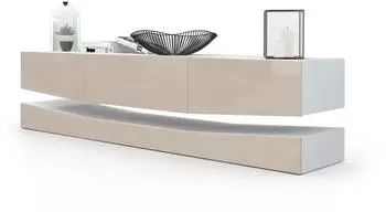 Vladon City Lowboard 3 Schubkästen, weiß matt/sandgrau hochglanz, 178x39cm (50002811)