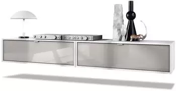 Vladon Lana 100 Lowboard 2er-Set, wei&szlig; matt/sandgrau hochglanz, 100x29x37cm (50025558)