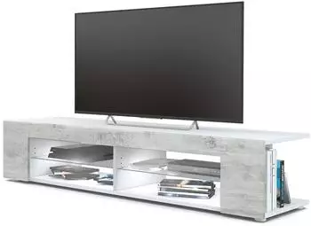 Vladon Movie TV-Lowboard 4 offene F&auml;cher, wei&szlig; matt/Beton Oxid-Optik, LED-Beleuchtung (50004795)