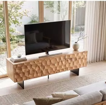 Finebuy Lowboard 160cm Akazien-Massivholz, 3 Türen, 3D-Optik (FB110656)
