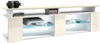 Vladon Movie V2 Lowboard mit TV-Aufsatz, wei&szlig; matt/creme hochglanz, 138,5x39x39cm