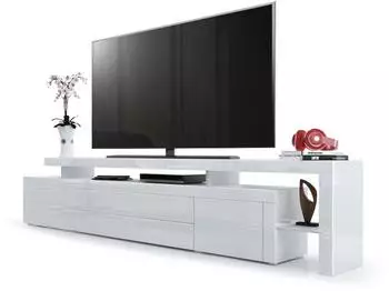 Vladon Leon V3 TV-Lowboard 2 T&uuml;ren, 2 Schubladen, &Uuml;berbau, wei&szlig; hochglanz (50003750)