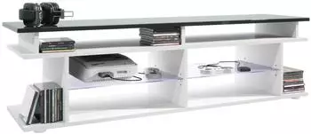 Vladon Movie V3 Lowboard mit TV-Aufsatz, wei&szlig; matt/grau hochglanz, LED-Beleuchtung, 138,5x39x37,5cm