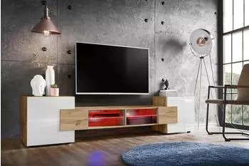 Komodee Merano TV-Schrank 230x52,5x35cm Wotan/Weiß RGB-LED