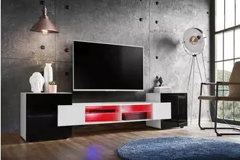 Komodee Merano TV-Schrank 230cm weiß/schwarz RGB-LED (Merano)