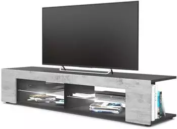 Vladon Movie Lowboard 4 offene F&auml;cher, LED-Beleuchtung, Beton Oxid-Optik (50004798)