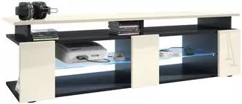 Vladon Movie V2 Lowboard mit TV-Aufsatz, schwarz matt/creme hochglanz, LED, 138,5x39x39cm (50026140)