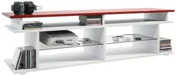 Vladon Movie V3 Lowboard mit TV-Aufsatz, weiß matt/bordeaux hochglanz, 138,5x39x37,5cm