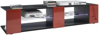 Vladon Movie V2 Lowboard 6 offene Fächer, schwarz matt/bordeaux hochglänzend, LED-Beleuchtung (50004078)