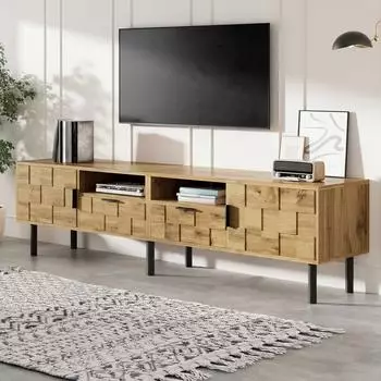 OKWISH TV-Lowboard 160x42,5x35cm, 2 Türen, 2 Schubladen, Holzoptik, Metallfüße