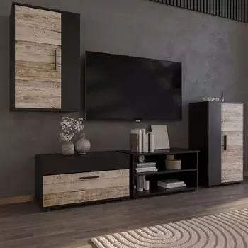 VICCO Berno Wohnwand schwarz/Sandeiche, 2-teilig (55474)
