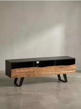 KADIMA DESIGN Lowboard Akazie Massivholz, Baumkante, 140x50x40cm, schwarz (4255632591082)