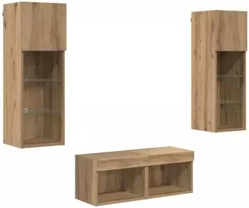 vidaXL TV-Wandregale 4 Stk., schwarz, Eichen-Optik (3402918)