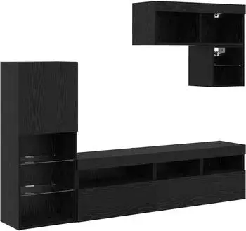 vidaXL TV-Wandm&ouml;bel 6-tlg. schwarze Eichen-Optik Holzwerkstoff (3402976)