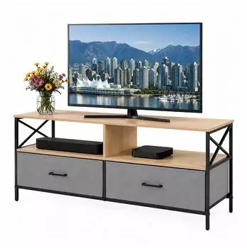 Relaxdays TV-Lowboard 2 Schubladen, MDF/Metall/Stoff, greige/schwarz, 50x120x40cm