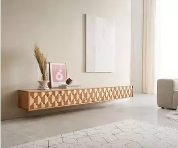 DeLife Fevo Lowboard Eiche natur, 4 Türen, 220cm, schwebend (38646)