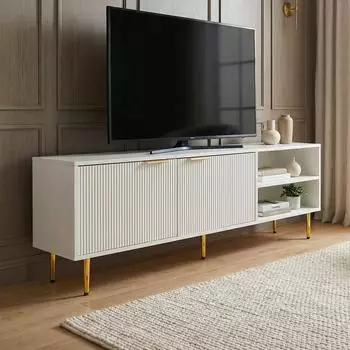 Finebuy Lowboard 150cm, wei&szlig;, mit T&uuml;ren und offenen F&auml;chern (FB114043)