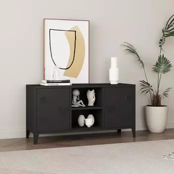 en.casa Kotka TV-Schrank 2 Türen, Stahl, schwarz (113x40x58cm)