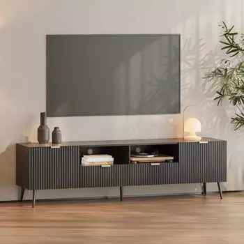 en.casa Nand TV-Lowboard 2 T&uuml;ren, 2 Schubladen, Kabelf&uuml;hrung, 180x40x51cm, schwarz