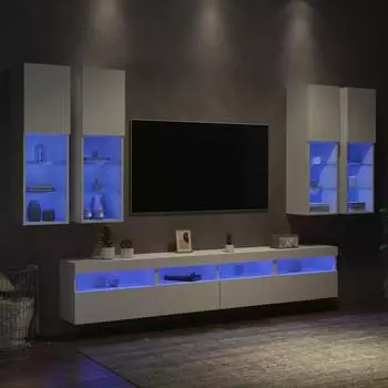 vidaXL TV-Wohnwand 7-tlg. mit LED-Beleuchtung, weiß (3216771)
