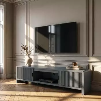en.casa Lukkodso TV-Schrank 2 Türen, offenes Fach, 150x40x40cm, grau