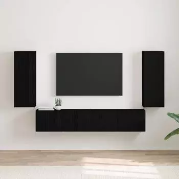 vidaXL TV-Wandschrank 2-tlg., schwarz, Holzwerkstoff (892292)
