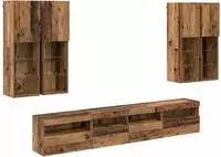 vidaXL TV-Wandschrank-Set mit LED-Lichtern 7 stk. Altholz