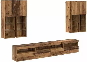 vidaXL Wand-TV-M&ouml;bel-Set mit LED-Beleuchtung, 7-tlg., Betongrau