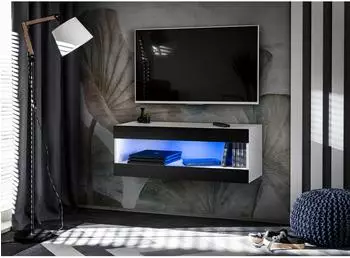 Komodee Tivoli RTV2 Hänge-TV-Schrank weiß/schwarz, blaue LED, 100x36x35cm