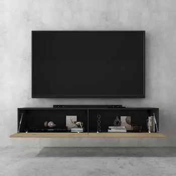 doporro TV-Lowboard F02 hängend, 120cm, matt Anthrazit/Kerneiche (F02)