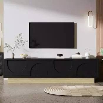 OKWISH TV-Schrank mit 4 T&uuml;ren Push-to-Open, Holzmaserung, 175cm, schwarz (4070861705402)