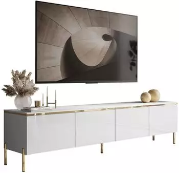 Lookway Celine Gloss TV-Schrank 200cm, wei&szlig;, goldene F&uuml;&szlig;e (800001751942)