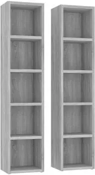 vidaXL CD-Regal 2er-Set grau Sonoma 21x16x93,5 cm Holzwerkstoff
