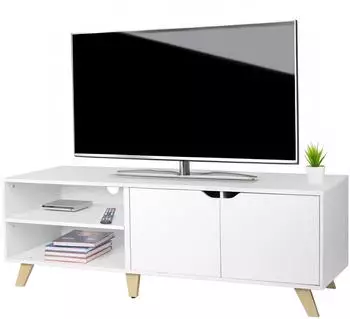 Relaxdays TV-Lowboard 6 Fächer, bis 60 Zoll, 140x50x40cm, weiß (10052350_49)