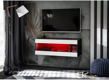 Komodee Tivoli RTV2 Hänge-Lowboard schwarz/weiß mit RGB-LED, 100x36x35cm