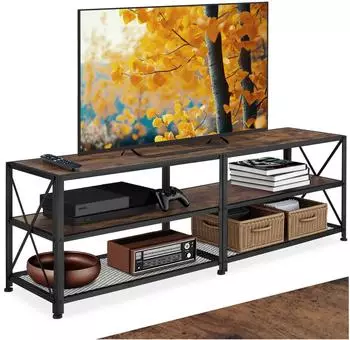 TecTake TV-Regal Indianapolis Industrial, dunkles Holz, 161x41,5x50,5cm