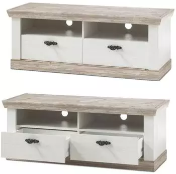 Lomado FERNA-61 TV-Lowboard Landhaus, Pinie wei&szlig;, 134x51x44cm (9PPLFZ31)