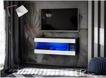 Komodee Tivoli RTV2 Hänge-Lowboard schwarz/weiß, blaue LED, 100x36x35cm