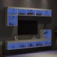 vidaXL 8-tlg. Wohnwand mit LED-Beleuchtung Wei&szlig; Holzwerkstoff