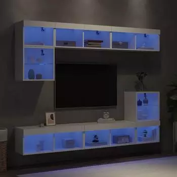 vidaXL Wohnwand mit LED-Beleuchtung, 8-tlg., weiß, Holzwerkstoff (3216668)
