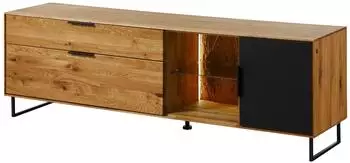 Massivmoebel24 LINDAU Lowboard Wildeiche mit Glast&uuml;r, 180x43x59cm, natur ge&ouml;lt (67-313-251-1025)