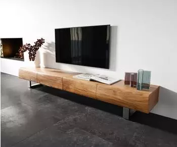DeLife New Live-Edge Lowboard 240cm Akazie natur, 4 Schubladen, Kufe Edelstahl geb&uuml;rstet
